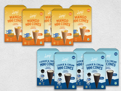 MINI CONES:  5 MANGO  & 5 COOKIE & CREAM BOXES (BOX OF 10)